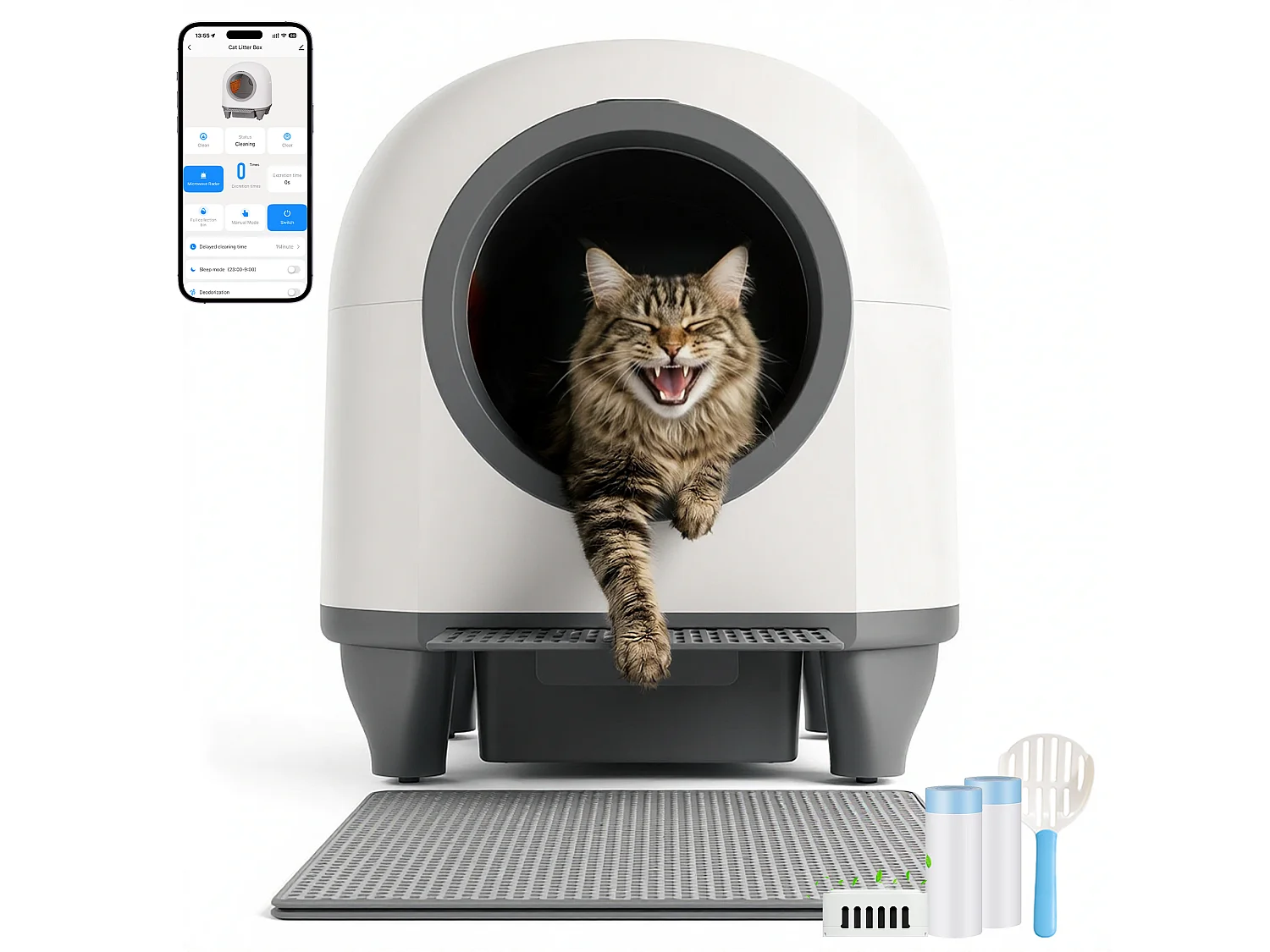 DEVOKE XXXL Bac à litière pour chat autonettoyant, élimination des odeurs, équipé de capteurs infrarouges et contrôle APP, fourni avec sacs poubelle, taille extra l