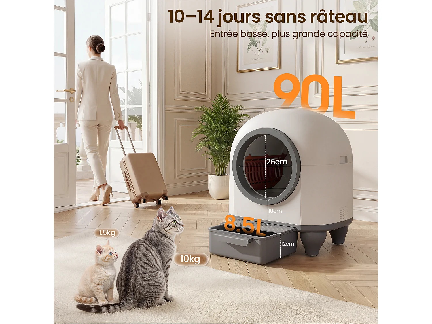 DEVOKE XXXL Bac à litière pour chat autonettoyant, élimination des odeurs, équipé de capteurs infrarouges et contrôle APP, fourni avec sacs poubelle, taille extra l