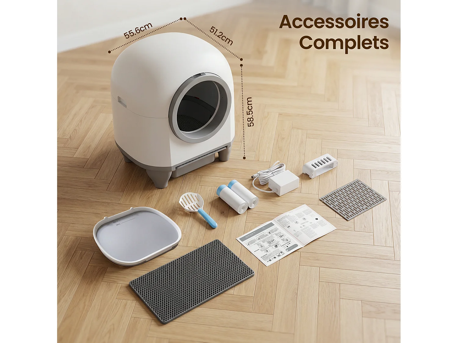 DEVOKE XXXL Bac à litière pour chat autonettoyant, élimination des odeurs, équipé de capteurs infrarouges et contrôle APP, fourni avec sacs poubelle, taille extra l