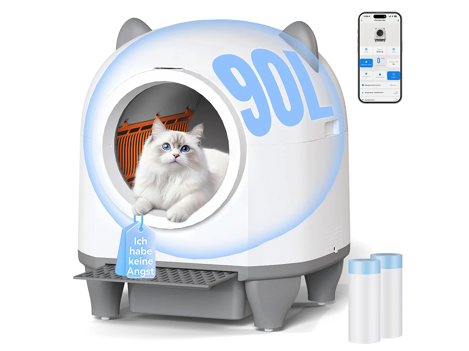 DEVOKE XXXL Bac à litière pour chat autonettoyant, élimination des odeurs, équipé de capteurs infrarouges et contrôle APP, fourni avec sacs poubelle, taille extra l