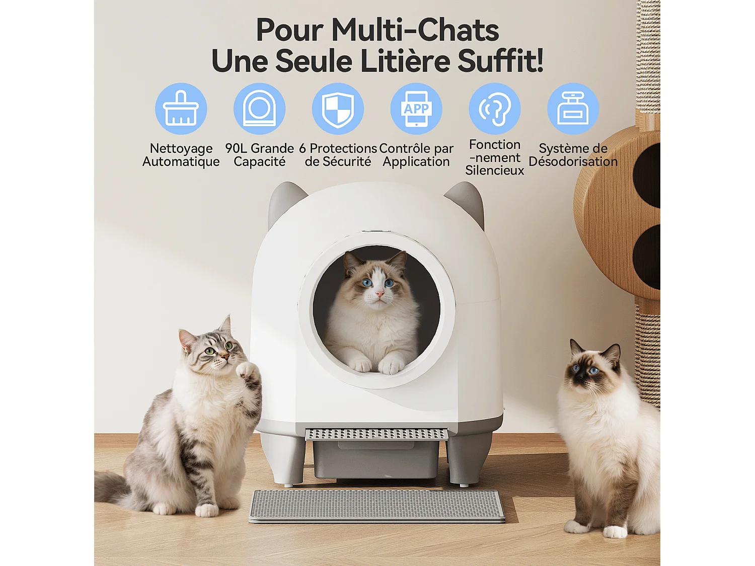DEVOKE XXXL Bac à litière pour chat autonettoyant, élimination des odeurs, équipé de capteurs infrarouges et contrôle APP, fourni avec sacs poubelle, taille extra l