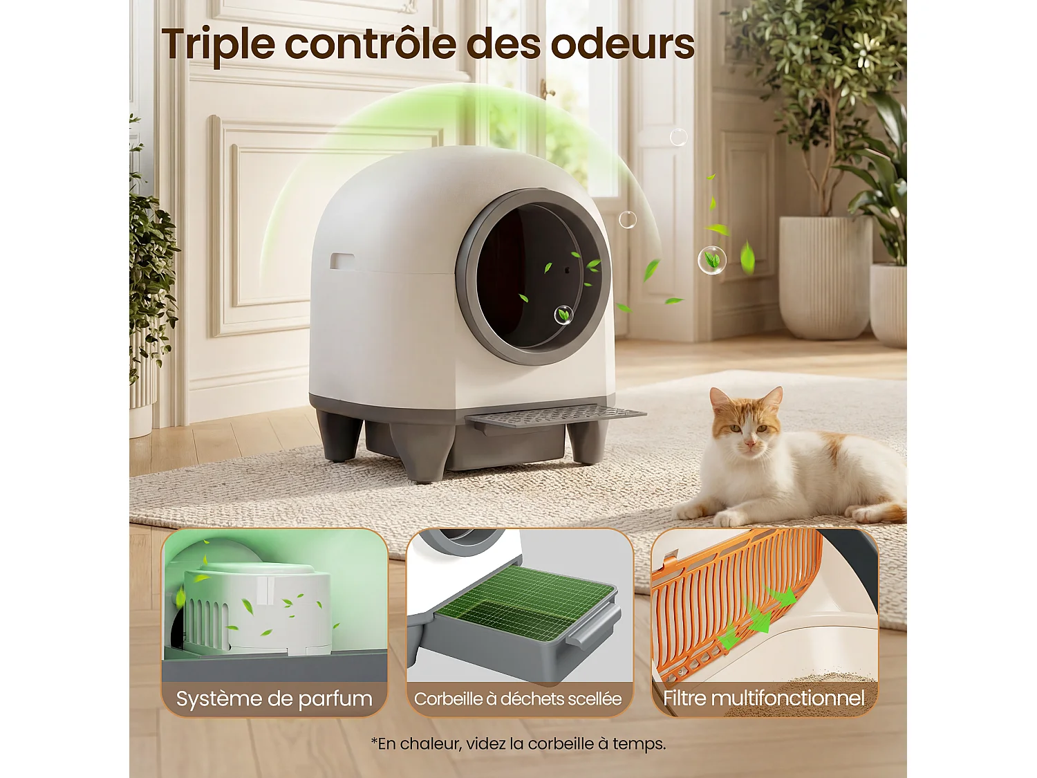 DEVOKE XXXL Bac à litière pour chat autonettoyant, élimination des odeurs, équipé de capteurs infrarouges et contrôle APP, fourni avec sacs poubelle, taille extra l