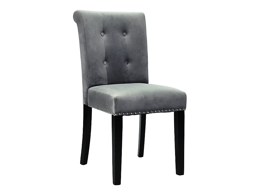 Light Grey Velvet Dining Chair with Button Back Nailhead Trim
