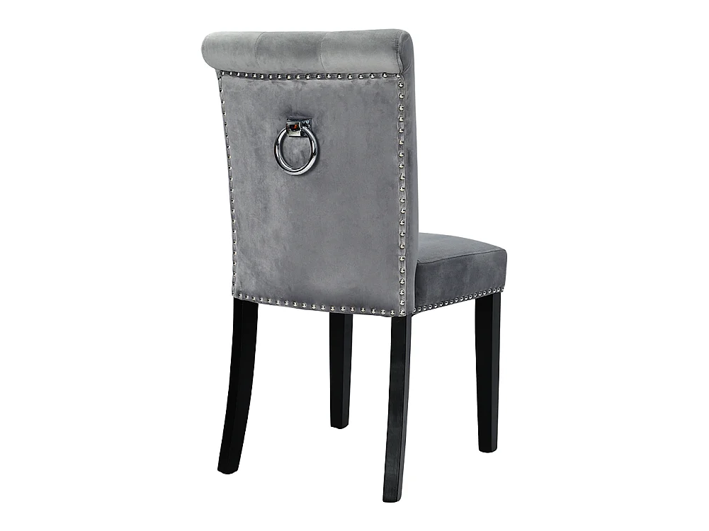 Light Grey Velvet Dining Chair with Button Back Nailhead Trim