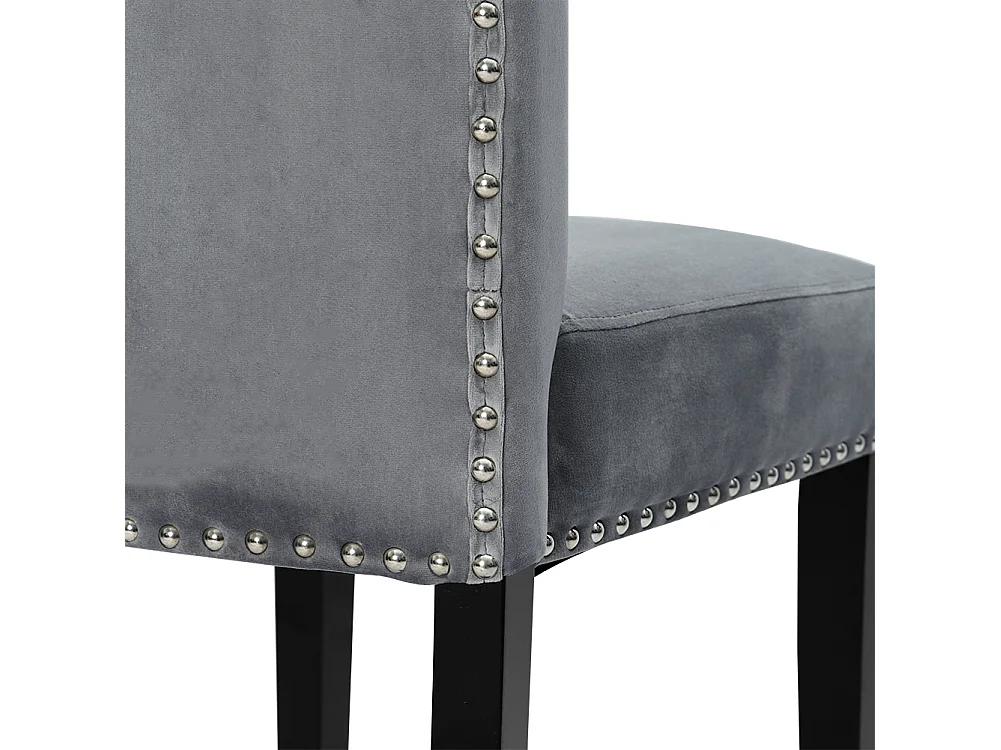 Light Grey Velvet Dining Chair with Button Back Nailhead Trim