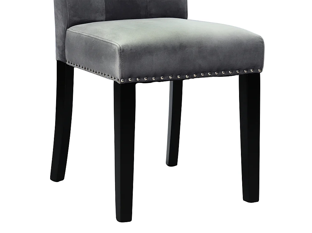 Light Grey Velvet Dining Chair with Button Back Nailhead Trim