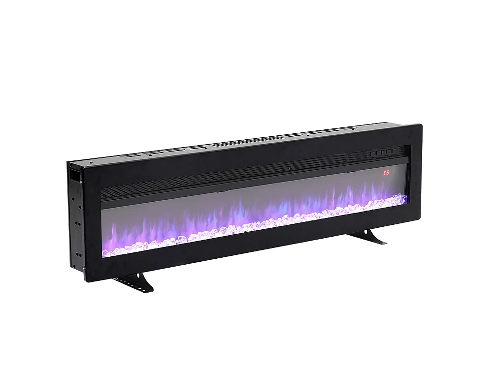 60-Inch Black Electric Fireplace Heater 12 Flame Colours Remote Control Wall Mounted Recessed or Freestanding
