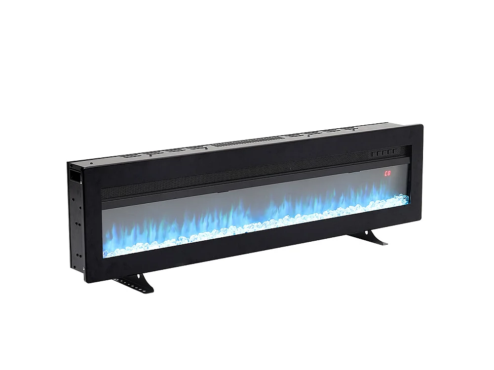 60-Inch Black Electric Fireplace Heater 12 Flame Colours Remote Control Wall Mounted Recessed or Freestanding