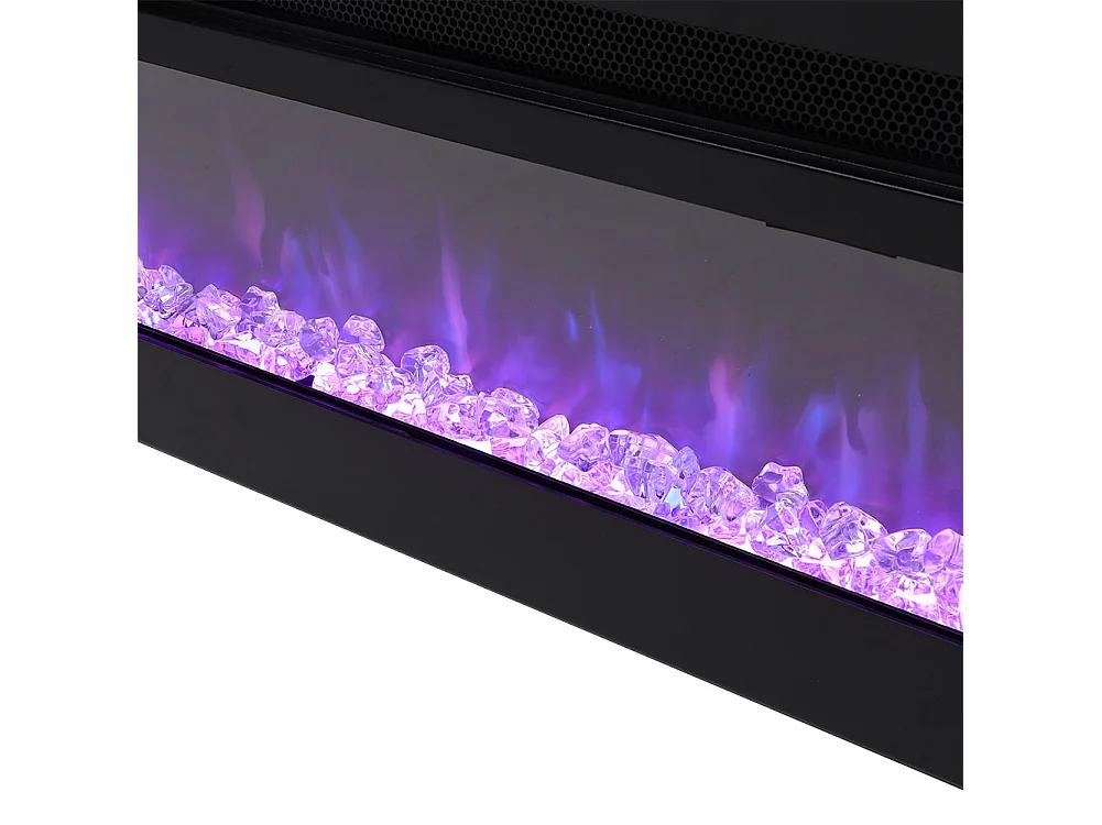 60-Inch Black Electric Fireplace Heater 12 Flame Colours Remote Control Wall Mounted Recessed or Freestanding