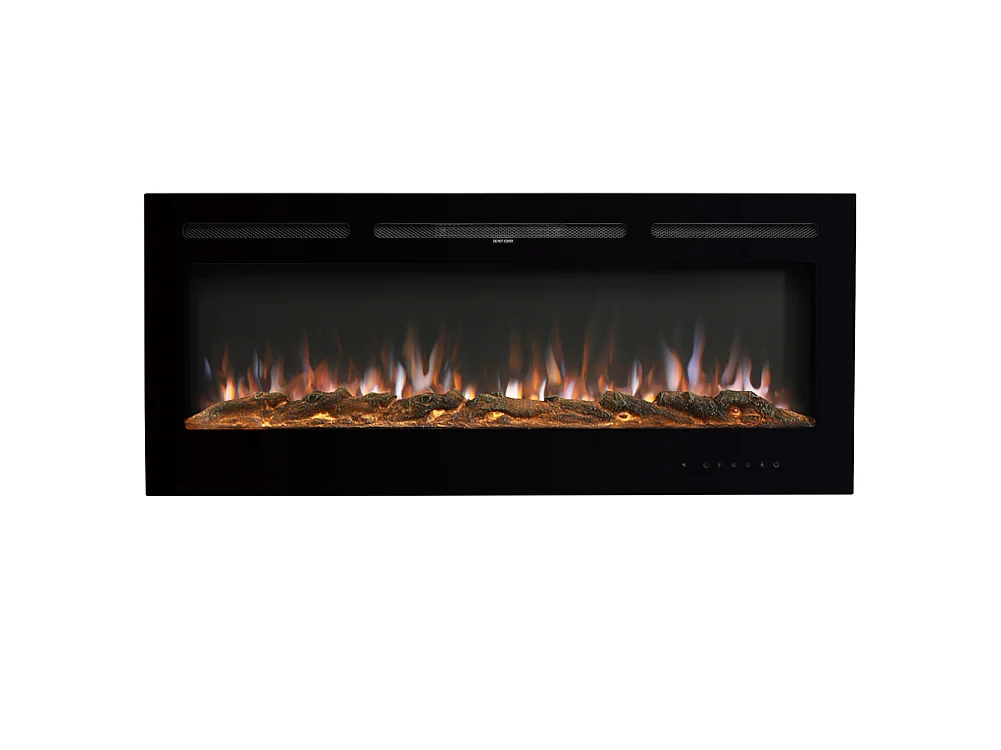 50-Inch Black Electric Fireplace Heater 12 Flame Colours Remote Control Wall Wall Mounted or Recessed