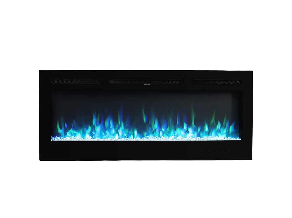 50-Inch Black Electric Fireplace Heater 12 Flame Colours Remote Control Wall Wall Mounted or Recessed