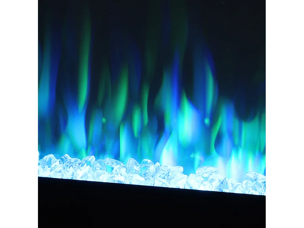 50-Inch Black Electric Fireplace Heater 12 Flame Colours Remote Control Wall Wall Mounted or Recessed