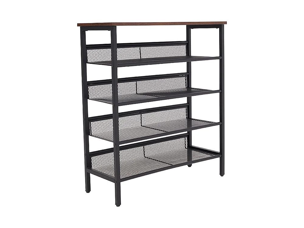 5-Tier Industrial Metal Shoe Rack with Rustic Wood Top