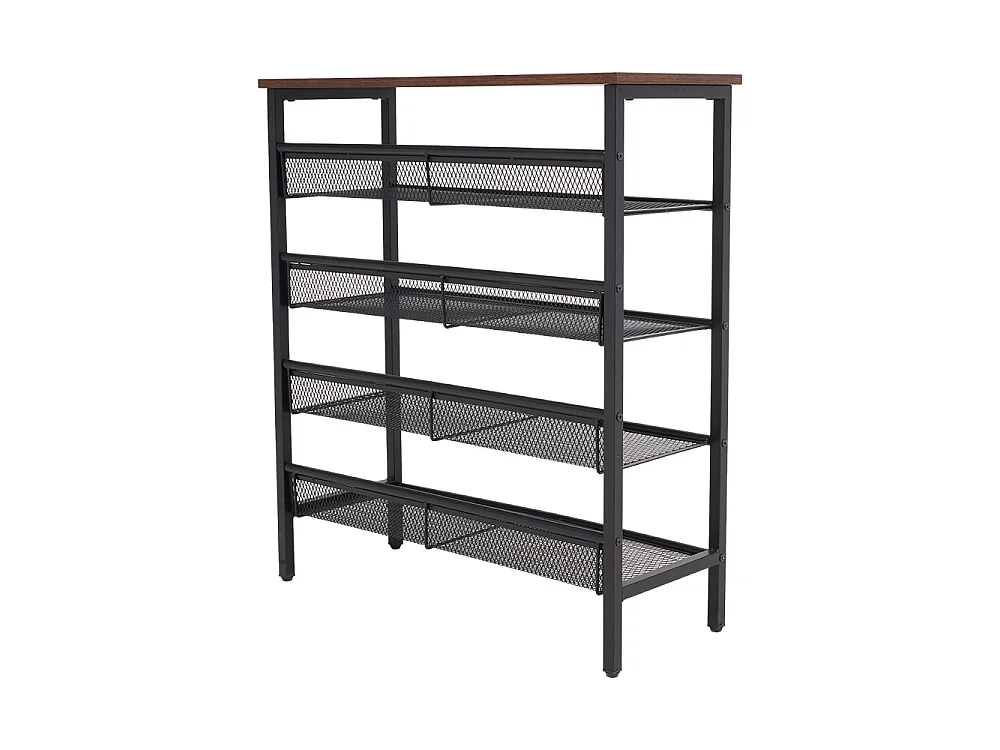 5-Tier Industrial Metal Shoe Rack with Rustic Wood Top