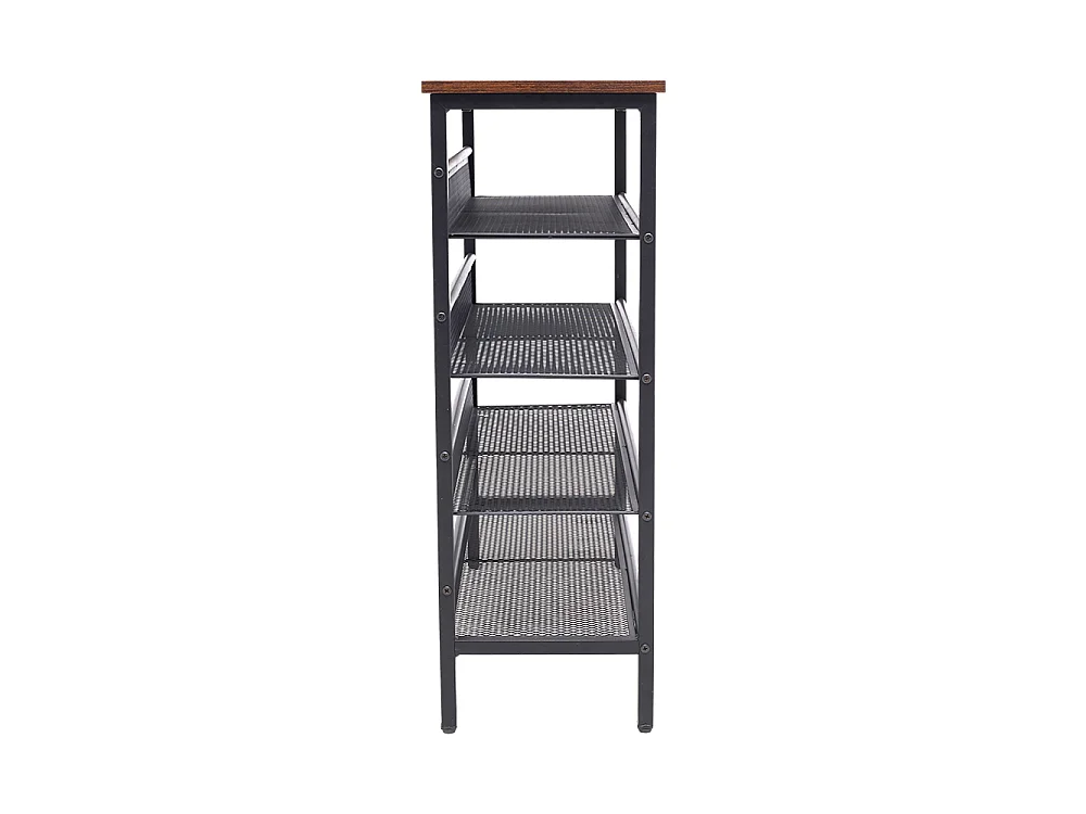 5-Tier Industrial Metal Shoe Rack with Rustic Wood Top