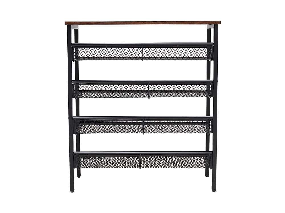 5-Tier Industrial Metal Shoe Rack with Rustic Wood Top