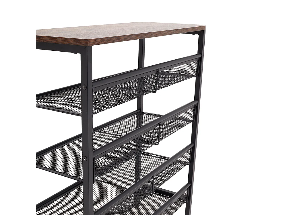 5-Tier Industrial Metal Shoe Rack with Rustic Wood Top