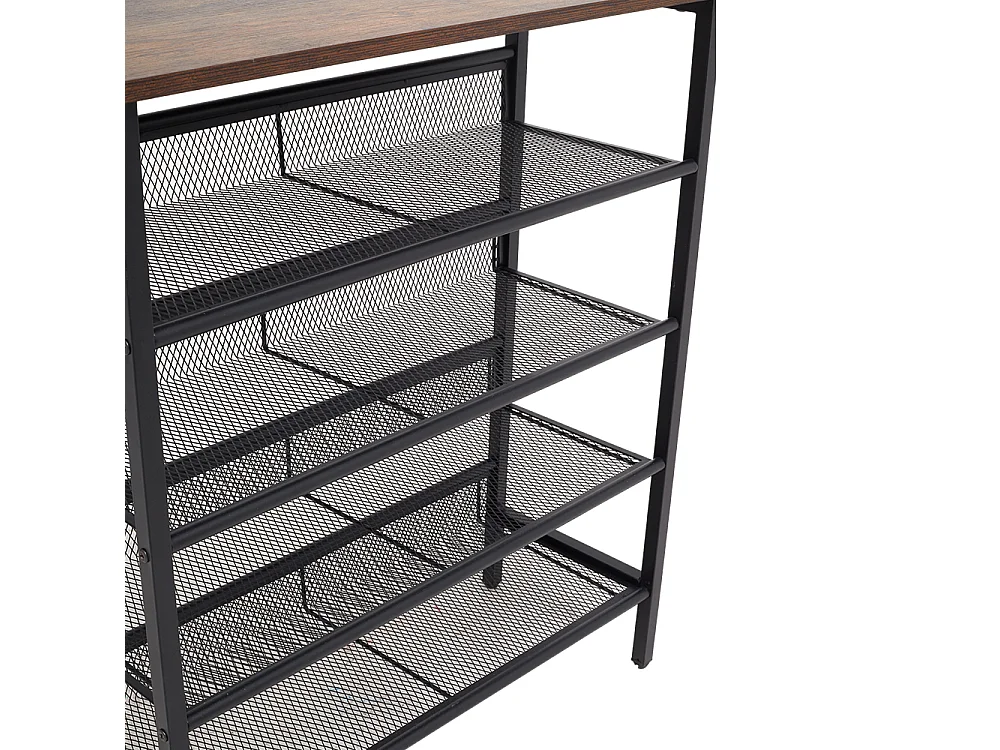 5-Tier Industrial Metal Shoe Rack with Rustic Wood Top
