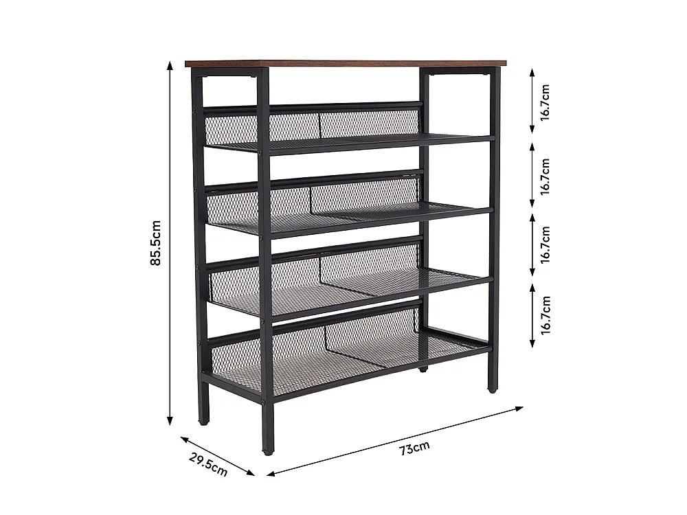 5-Tier Industrial Metal Shoe Rack with Rustic Wood Top