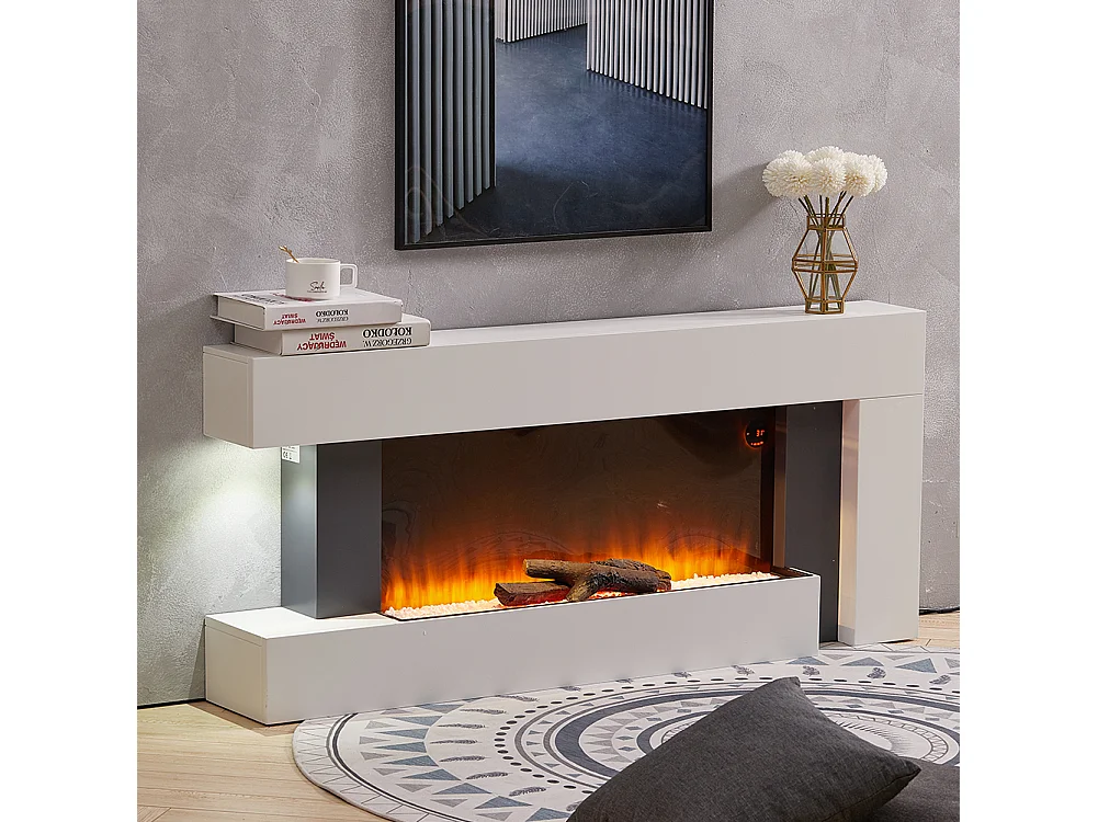 132cm White Electric Fireplace Heater with 7 Day Timer Remote Control Wall Mounted