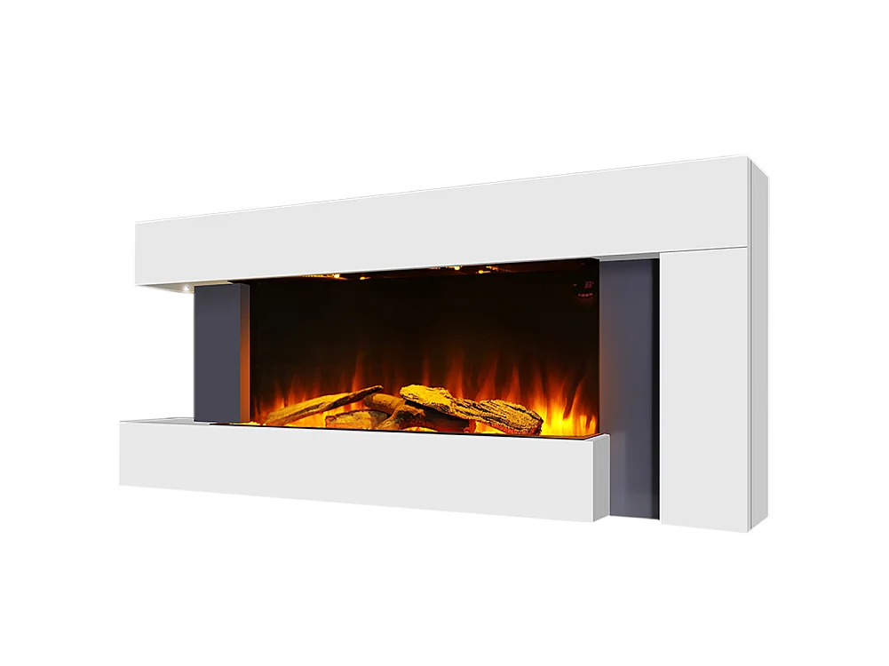 132cm White Electric Fireplace Heater with 7 Day Timer Remote Control Wall Mounted