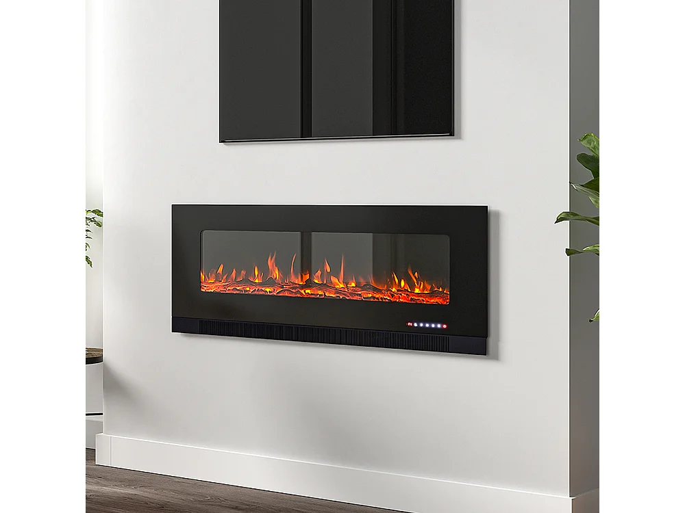50-Inch Electric Fireplace Heater with 12 Adjustable Flame & Remote Control - Wall Mounted or Freestanding