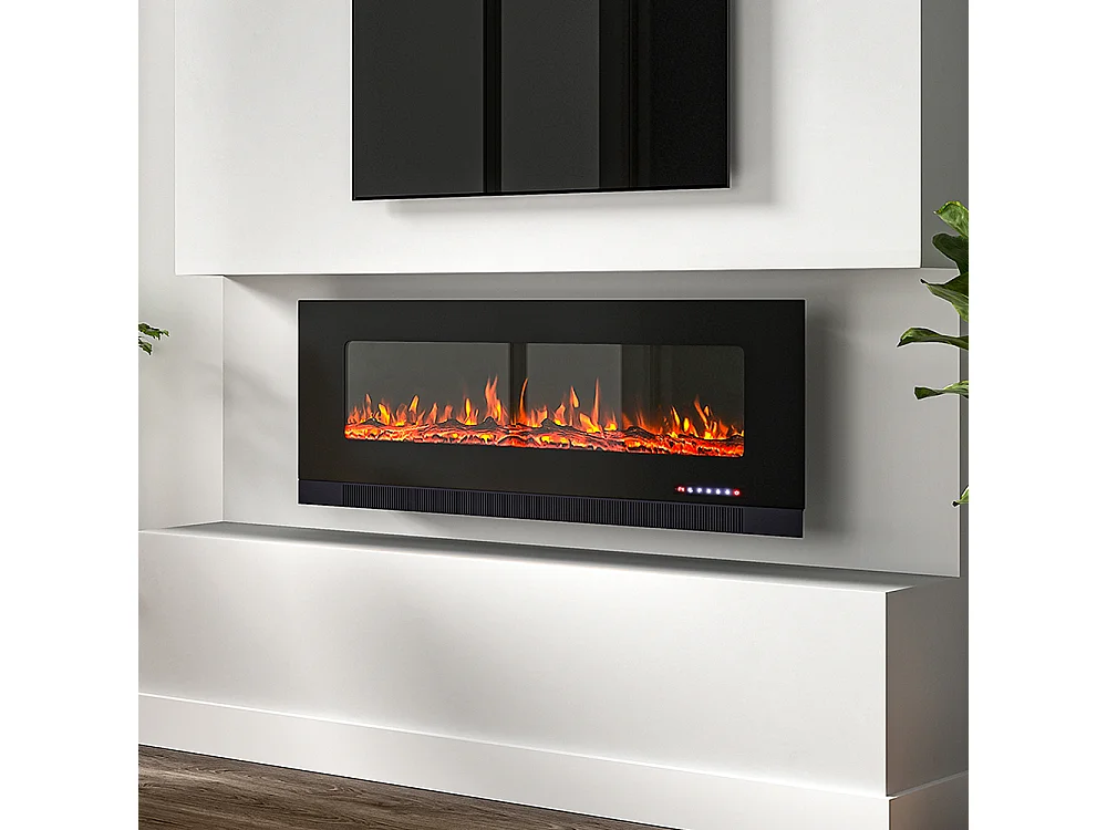 50-Inch Electric Fireplace Heater with 12 Adjustable Flame & Remote Control - Wall Mounted or Freestanding