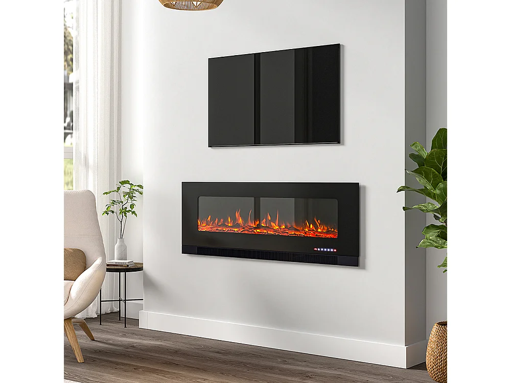 50-Inch Electric Fireplace Heater with 12 Adjustable Flame & Remote Control - Wall Mounted or Freestanding