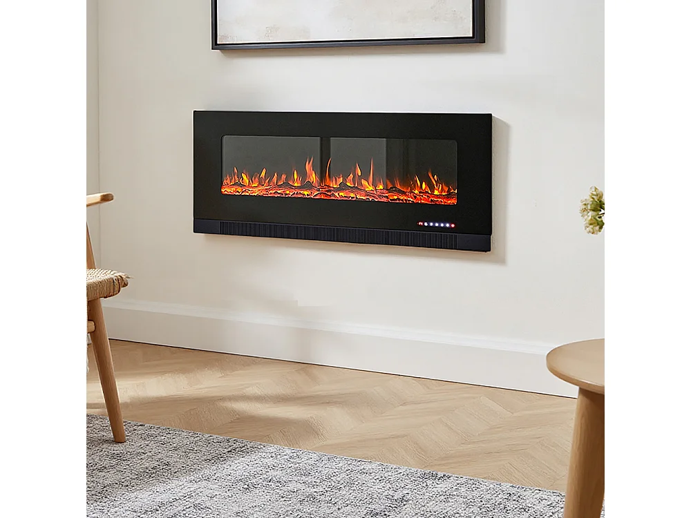 50-Inch Electric Fireplace Heater with 12 Adjustable Flame & Remote Control - Wall Mounted or Freestanding