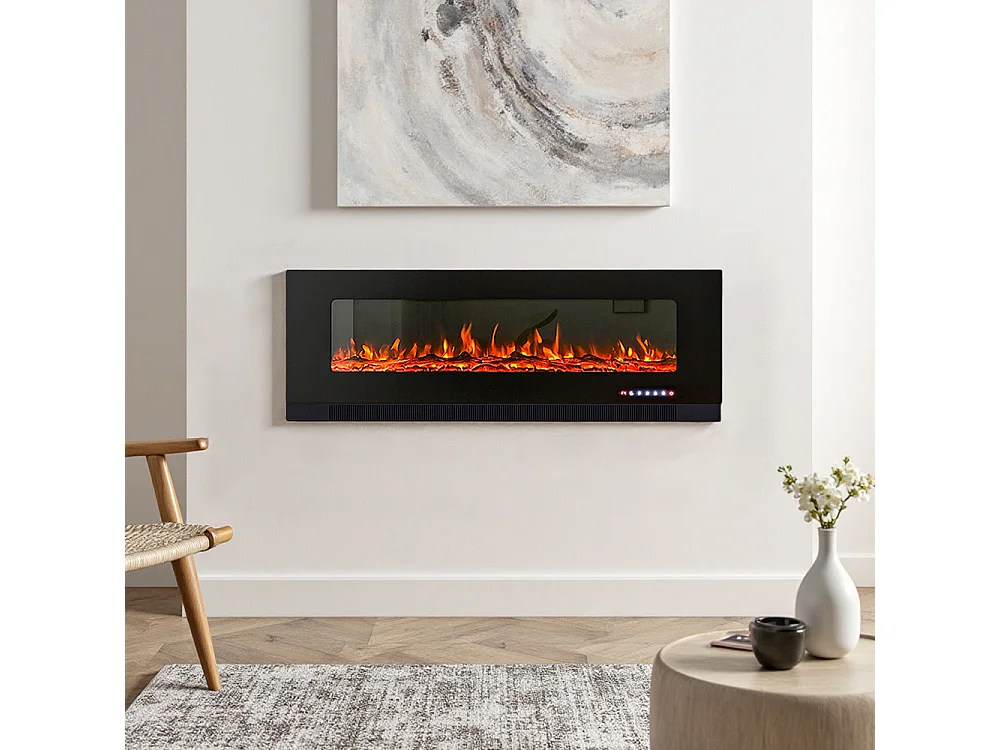 50-Inch Electric Fireplace Heater with 12 Adjustable Flame & Remote Control - Wall Mounted or Freestanding