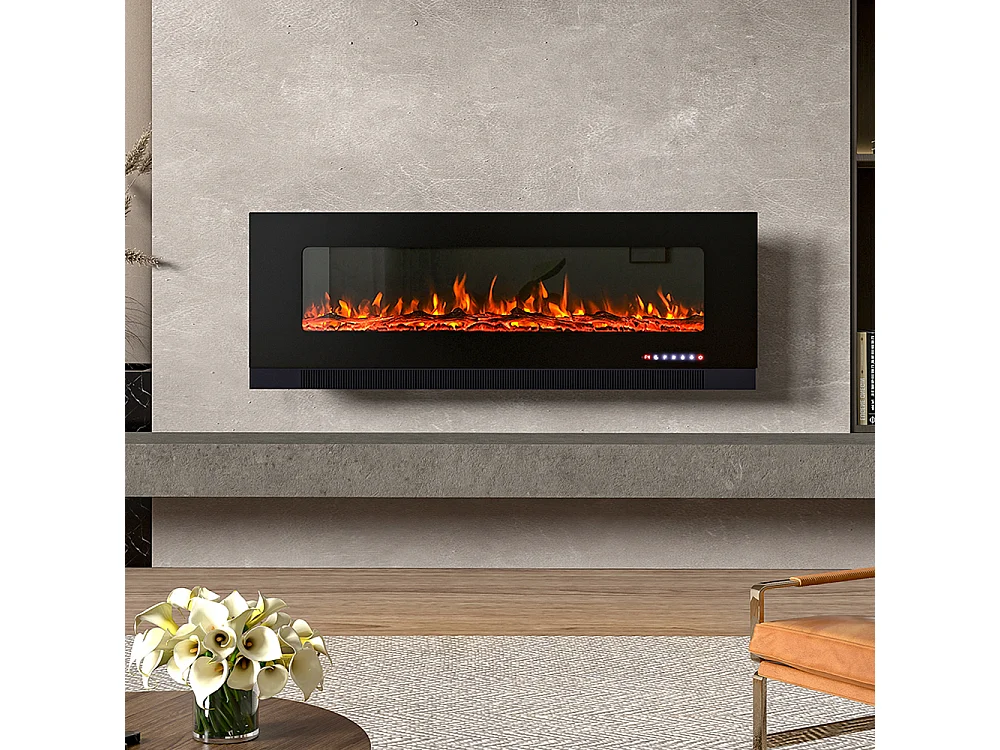 50-Inch Electric Fireplace Heater with 12 Adjustable Flame & Remote Control - Wall Mounted or Freestanding