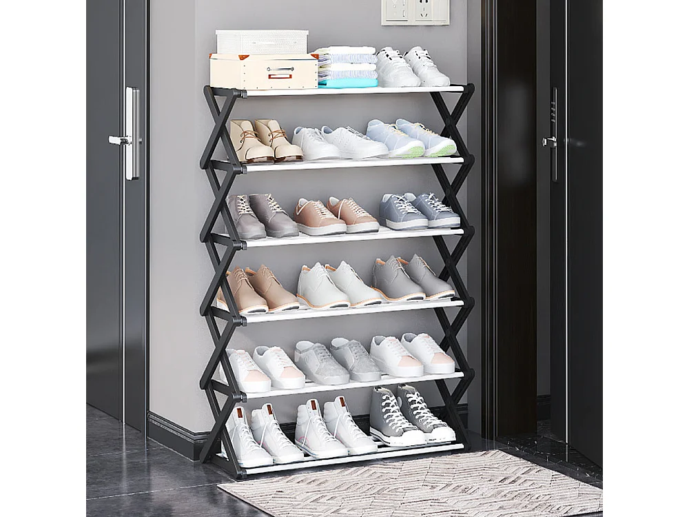 6-Tier Black Foldable Metal Shoe Rack
