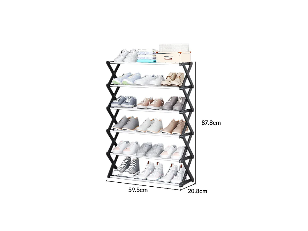 6-Tier Black Foldable Metal Shoe Rack