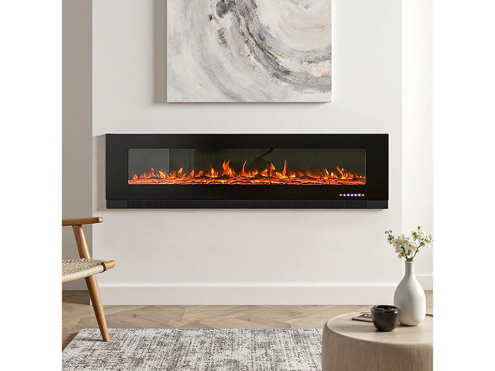 72-Inch Electric Fireplace Heater with 12 Adjustable Flame Colours & Remote Control - Wall Mounted or Freestanding