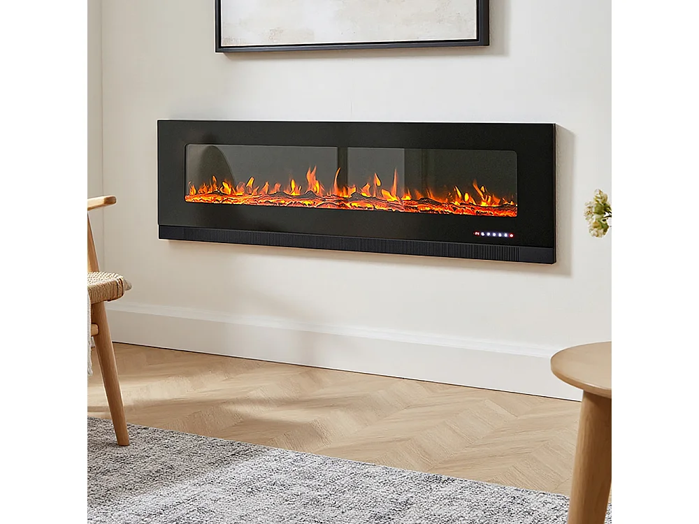72-Inch Electric Fireplace Heater with 12 Adjustable Flame Colours & Remote Control - Wall Mounted or Freestanding