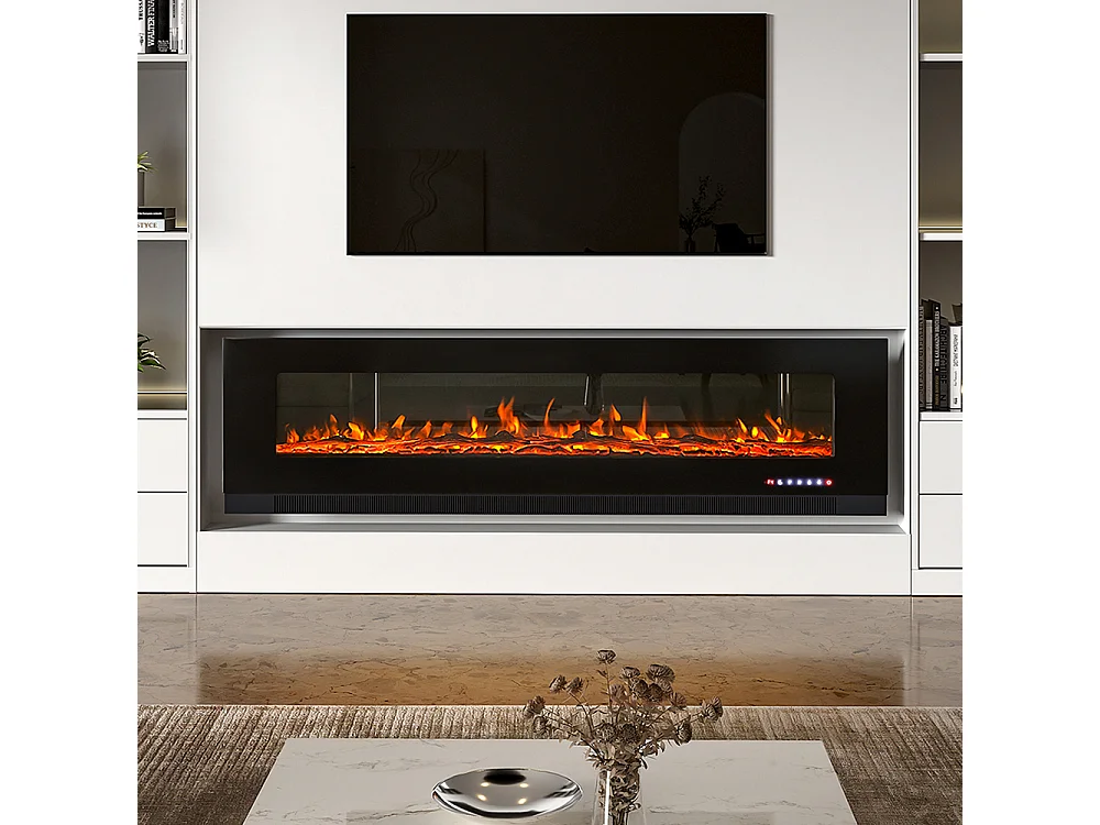 72-Inch Electric Fireplace Heater with 12 Adjustable Flame Colours & Remote Control - Wall Mounted or Freestanding