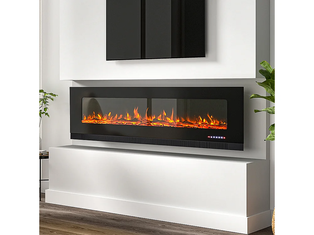72-Inch Electric Fireplace Heater with 12 Adjustable Flame Colours & Remote Control - Wall Mounted or Freestanding