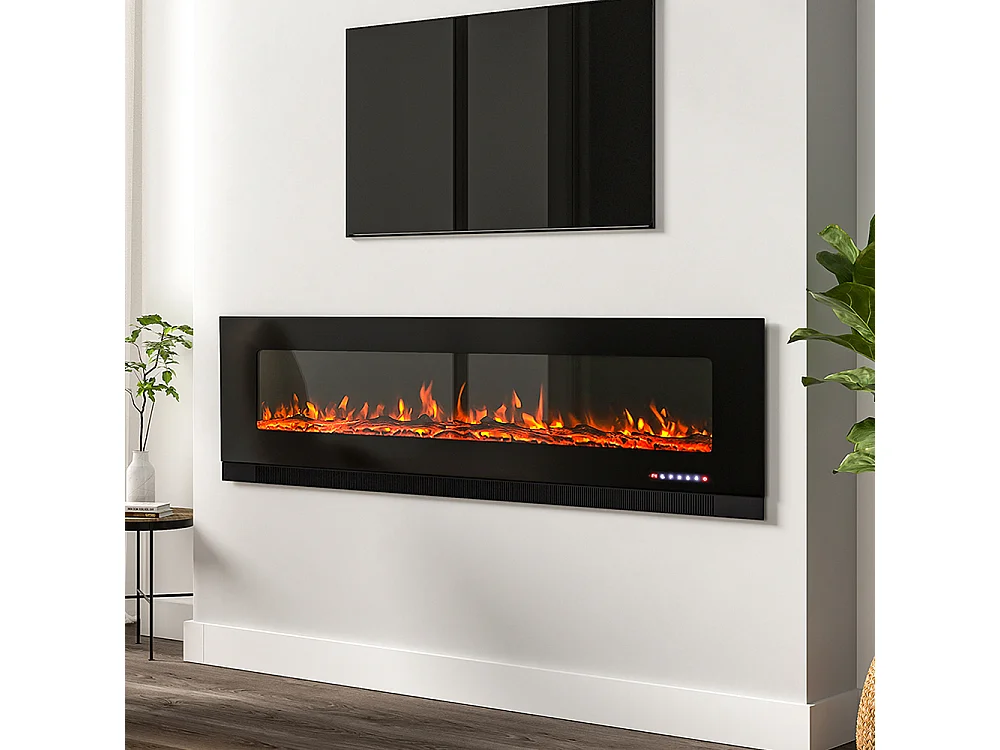 72-Inch Electric Fireplace Heater with 12 Adjustable Flame Colours & Remote Control - Wall Mounted or Freestanding
