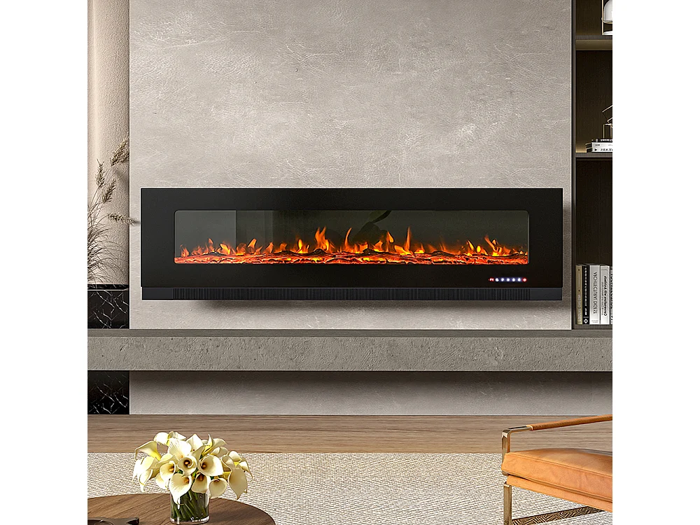 72-Inch Electric Fireplace Heater with 12 Adjustable Flame Colours & Remote Control - Wall Mounted or Freestanding