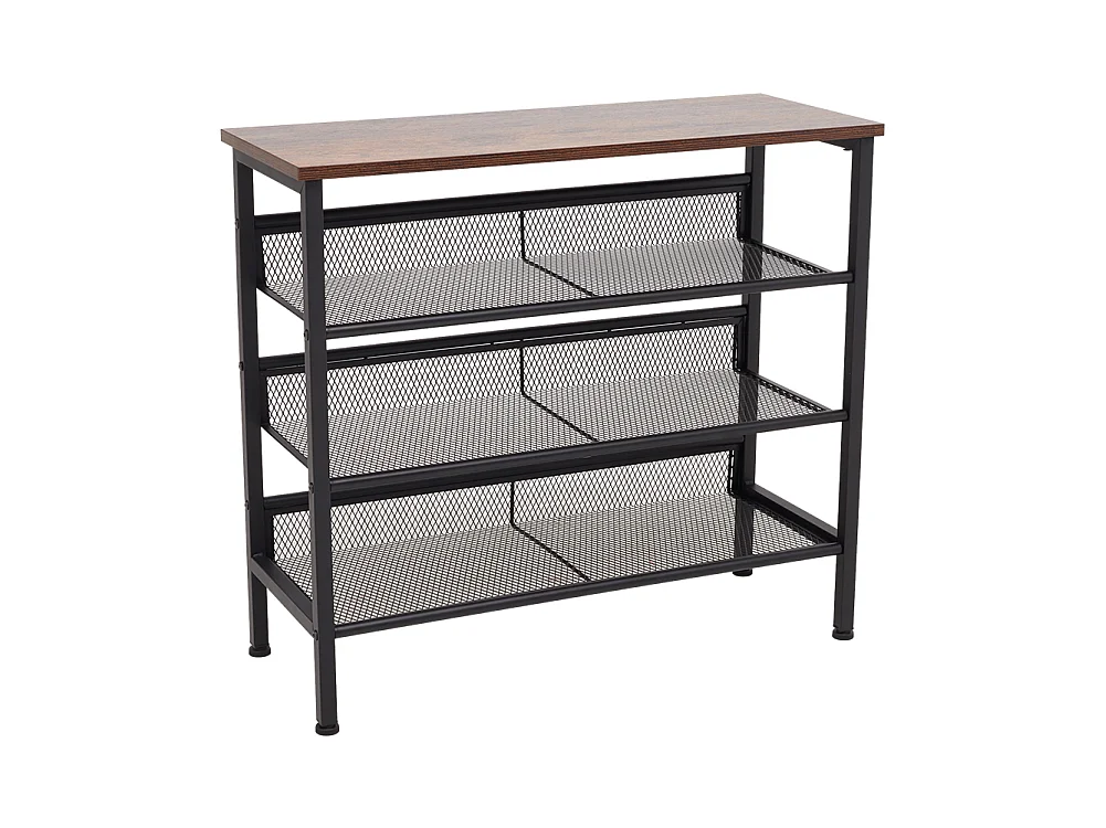4-Tier Industrial Metal Shoe Rack with Rustic Wood Top