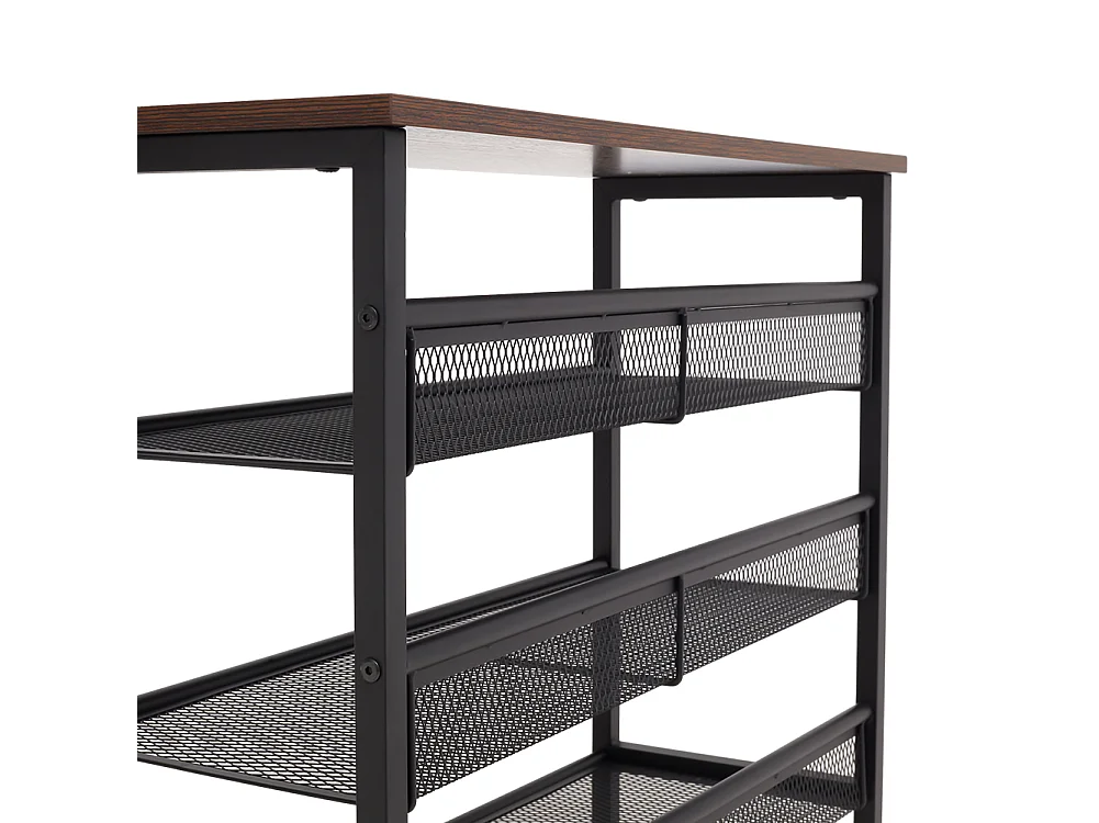 4-Tier Industrial Metal Shoe Rack with Rustic Wood Top