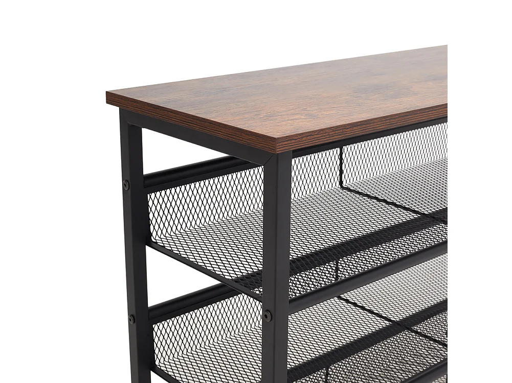 4-Tier Industrial Metal Shoe Rack with Rustic Wood Top