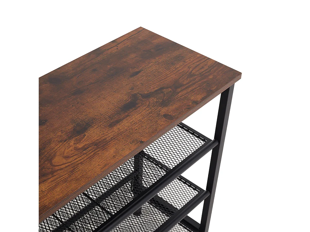 4-Tier Industrial Metal Shoe Rack with Rustic Wood Top