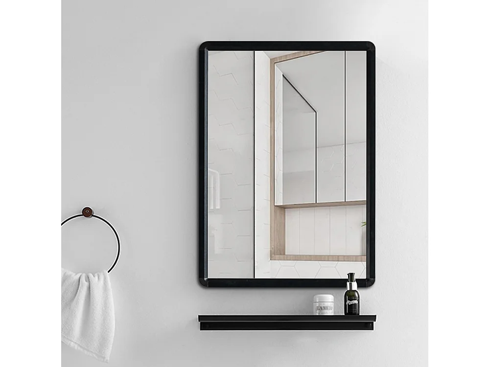 50 x 70cm Rectangular Wall Mirror with Aluminium Frame Anti Fog Explosion Proof Black