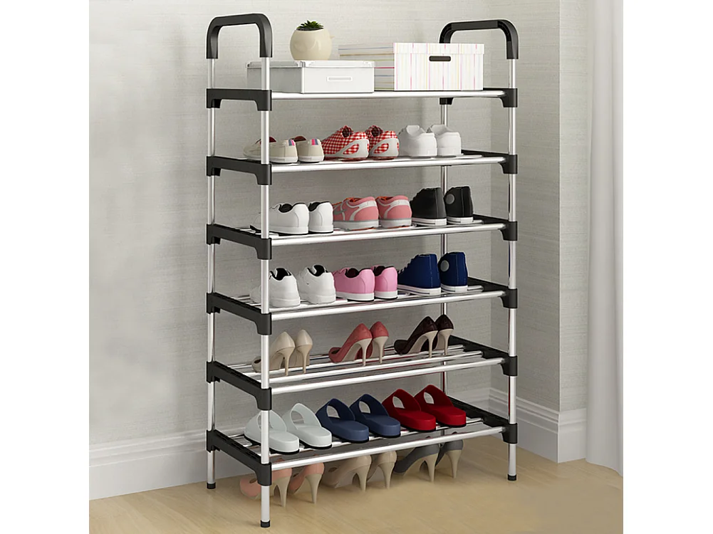 6-Tier Freestanding Metal Shoe Rack Black and Silver