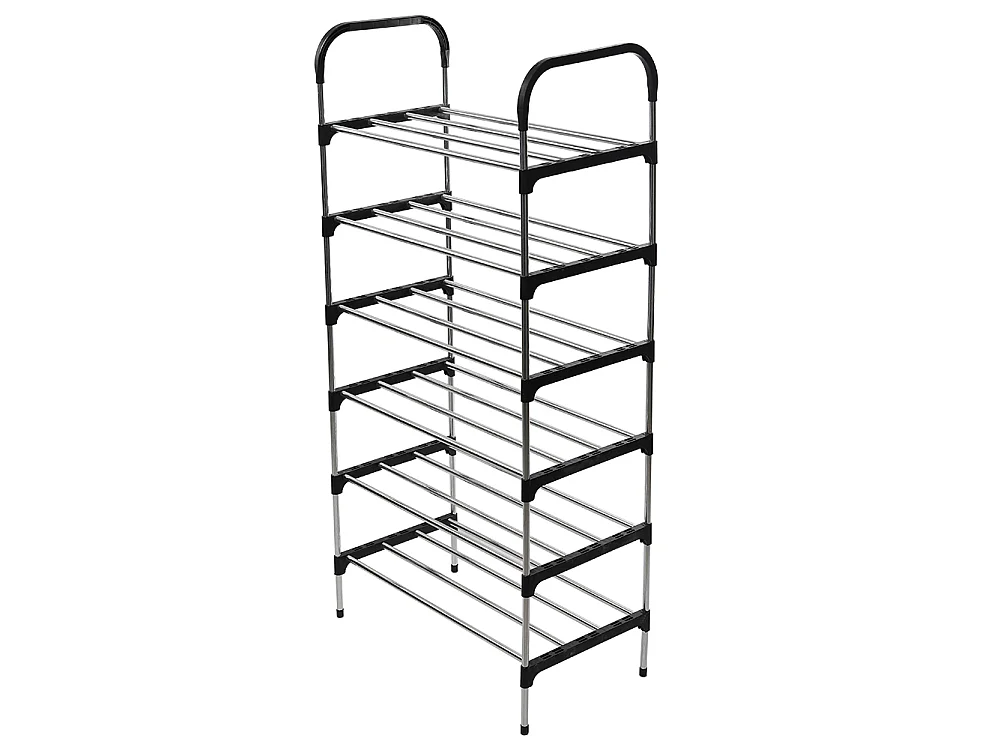6-Tier Freestanding Metal Shoe Rack Black and Silver