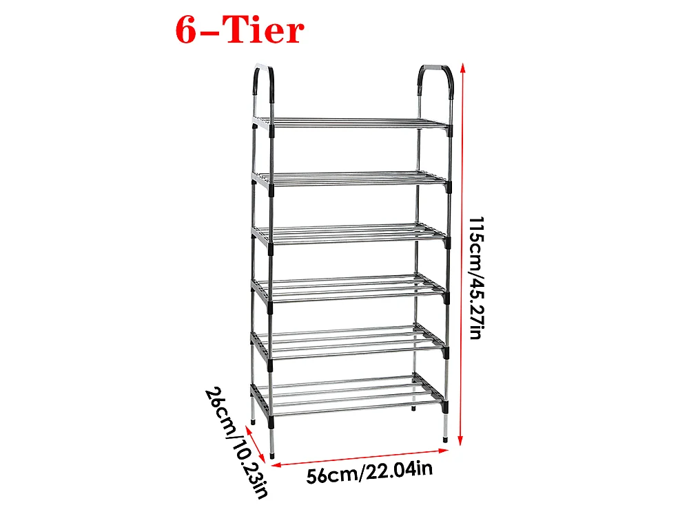 6-Tier Freestanding Metal Shoe Rack Black and Silver