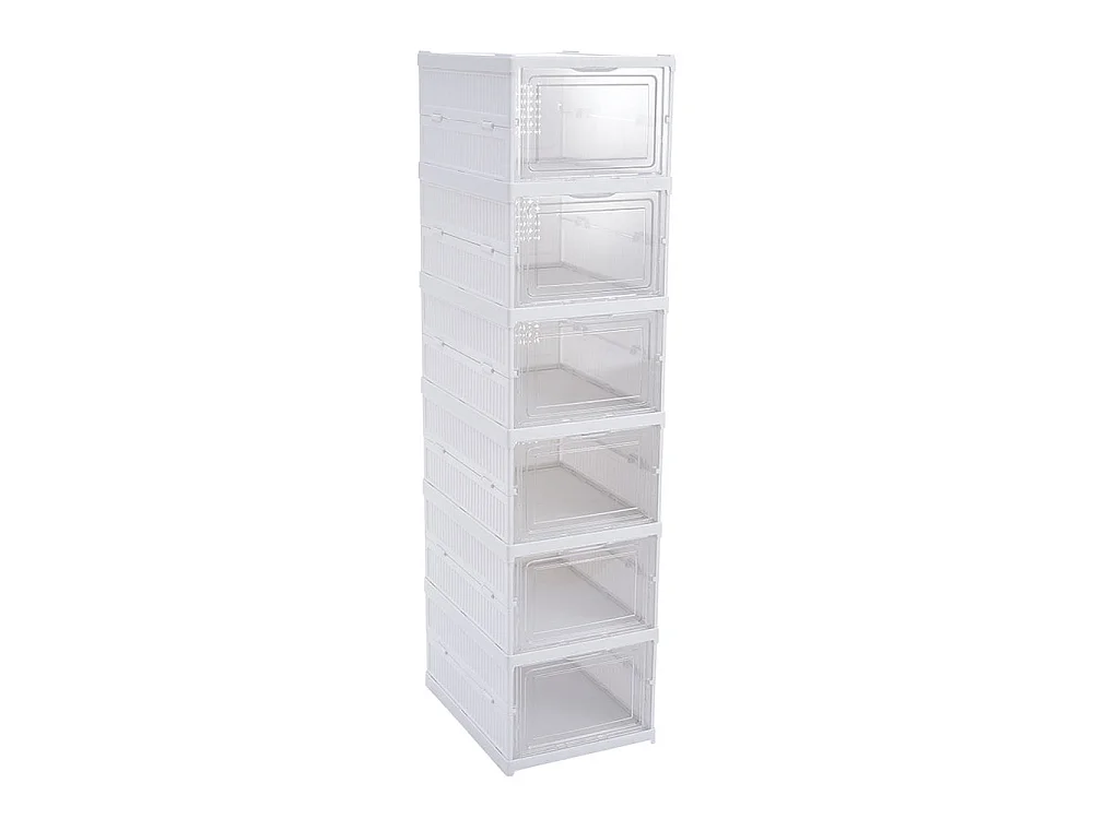 6-Tier White Foldable Shoe Storage Box Unit