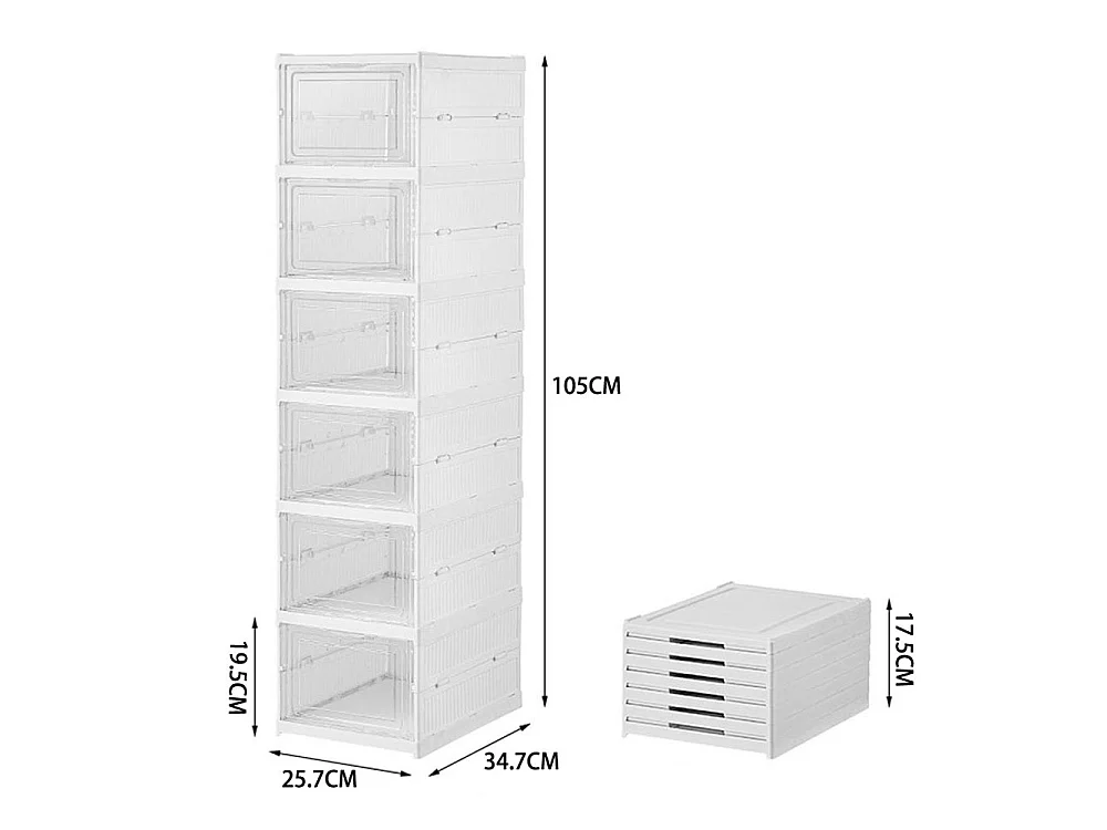 6-Tier White Foldable Shoe Storage Box Unit