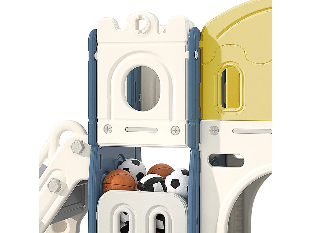 Kids 4-in-1 Slide Playset with Basketball Hoop & Ball Pit - Blue & Yellow